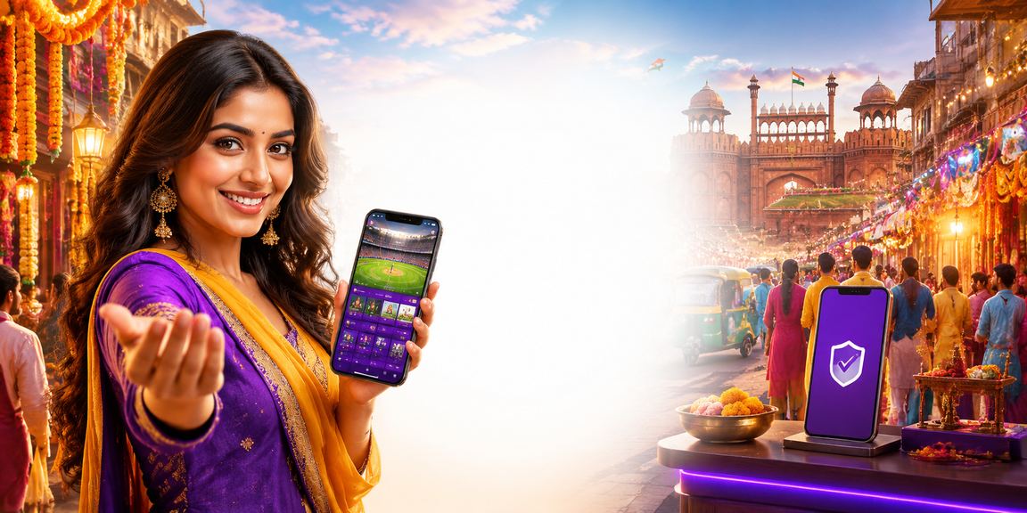 Indian man using mobile sports betting app with digital interface